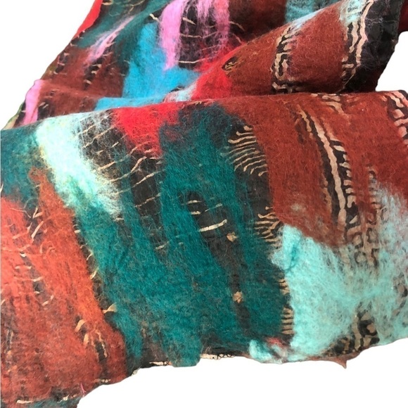 Nepal Artsy Colorful Felted Merino Wool Silk Long Scarf 74X12 Winter - Picture 9 of 12